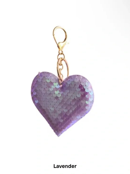 Sequin Heart Keychain or Bag Charm - Multiple Colors - Picture 10 of 11